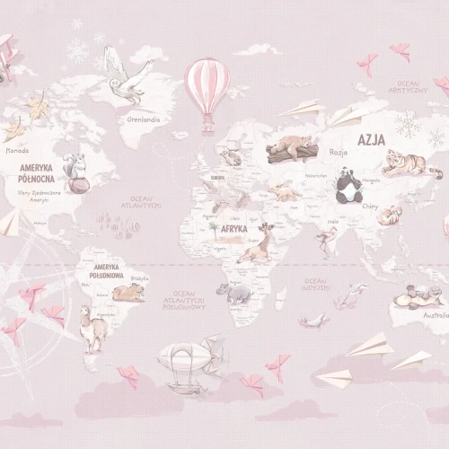 Tapeta Wanderlust Sweet Lavender – tapeta z mapą świata do pokoju dziecka