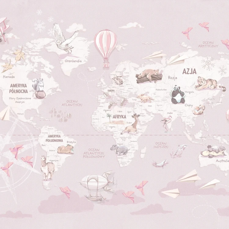 Tapeta Wanderlust Sweet Lavender – tapeta z mapą świata do pokoju dziecka