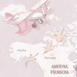 Tapeta z mapą świata Wanderlust Sweet Lavender – detal z samolotem