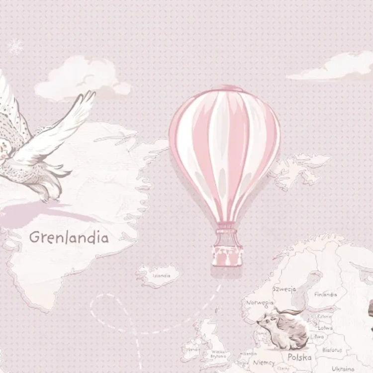 Tapeta z mapą świata Wanderlust Sweet Lavender – detal z balonem