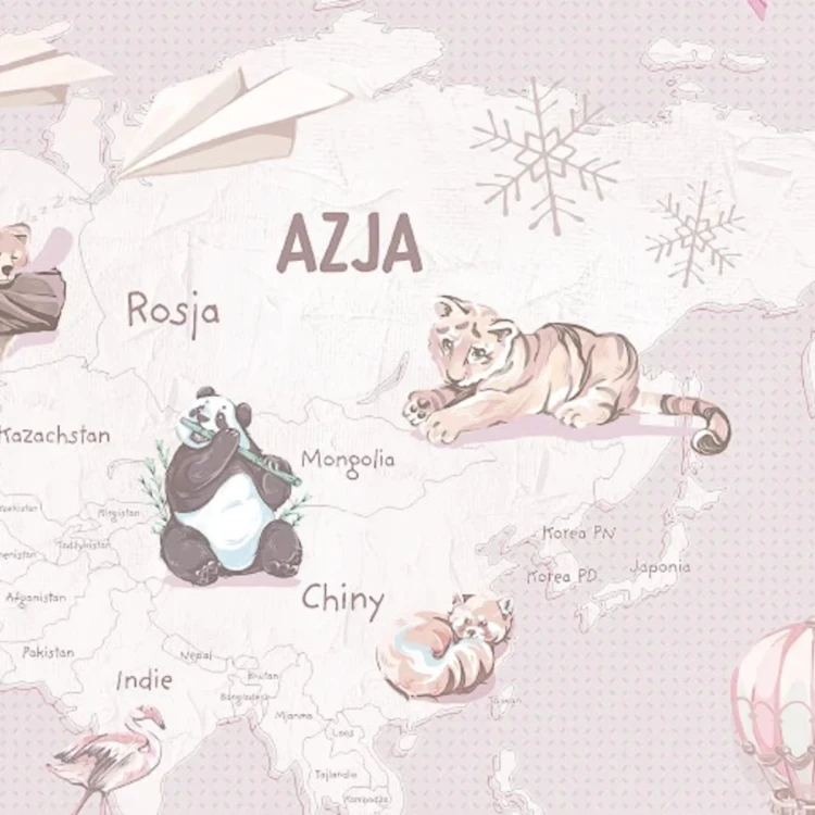 Tapeta z mapą świata Wanderlust Sweet Lavender – detal z Azją