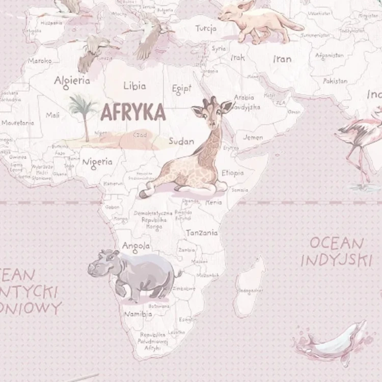 Tapeta z mapą świata Wanderlust Sweet Lavender – detal z Afryką