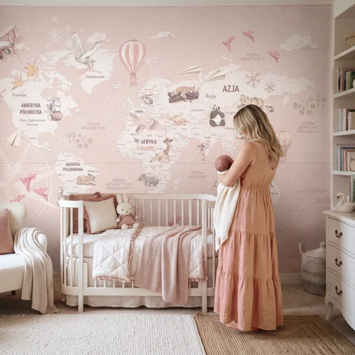 Tapeta z mapą świata Wanderlust Desert Rose w pokoju dziecka