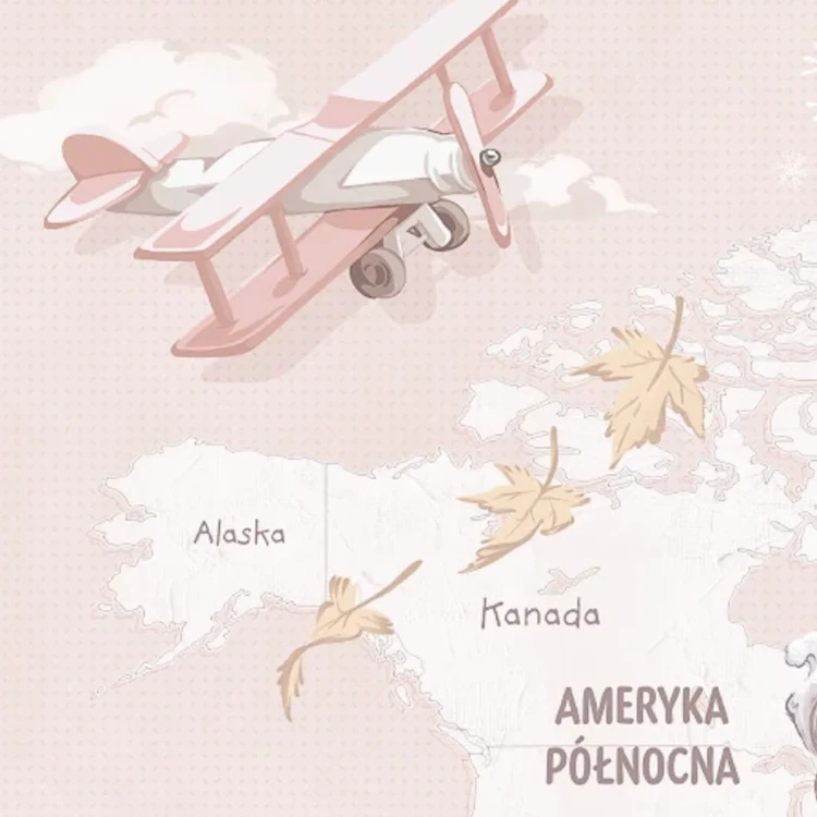 Tapeta z mapą świata Wanderlust Desert Rose – detal z samolotem