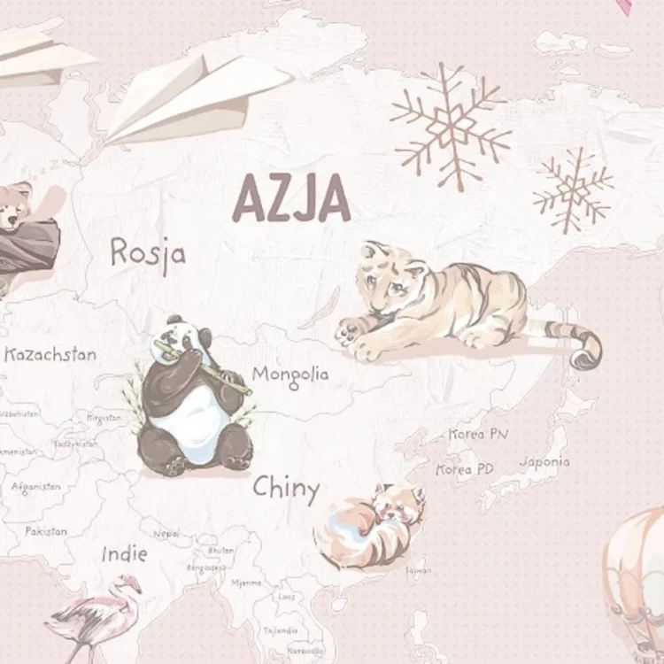 Tapeta z mapą świata Wanderlust Desert Rose – detal z Azją