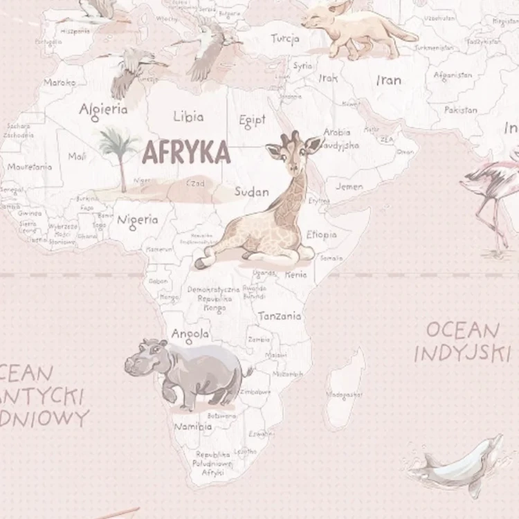 Tapeta z mapą świata Wanderlust Desert Rose – detal z Afryką