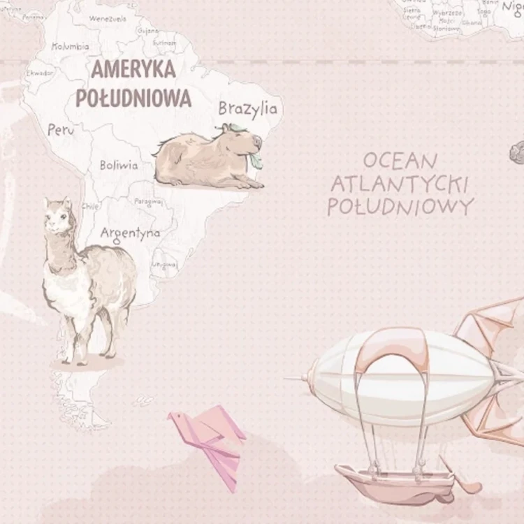 Tapeta z mapą świata Wanderlust Desert Rose – detal z Ameryką Południową