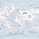 Tapeta Wanderlust Blue – tapeta z mapą świata do pokoju dziecka