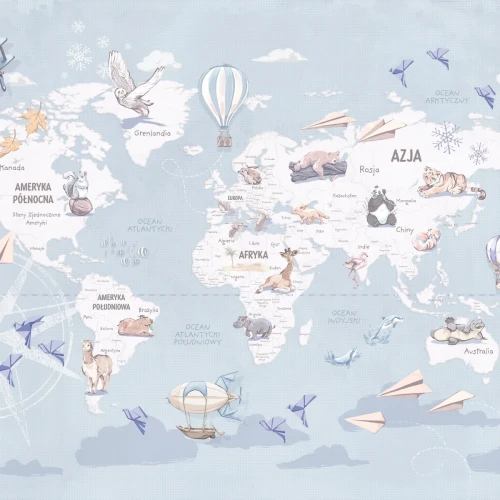 Tapeta Wanderlust Blue – tapeta z mapą świata do pokoju dziecka