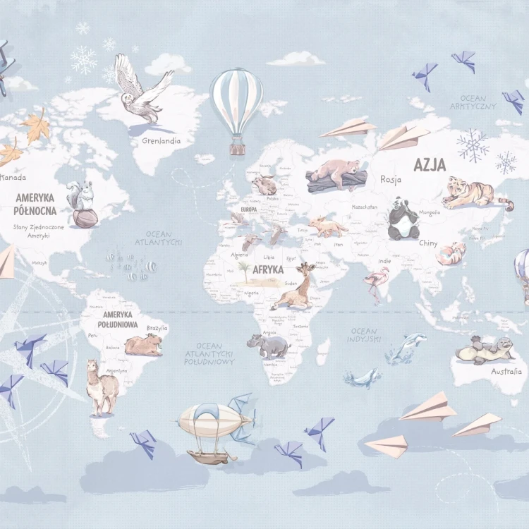Tapeta Wanderlust Blue – tapeta z mapą świata do pokoju dziecka
