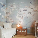 Tapeta z mapą świata Wanderlust Blue w pokoju dziecka