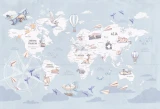 Tapeta z mapą świata – cały wzór Wanderlust Blue