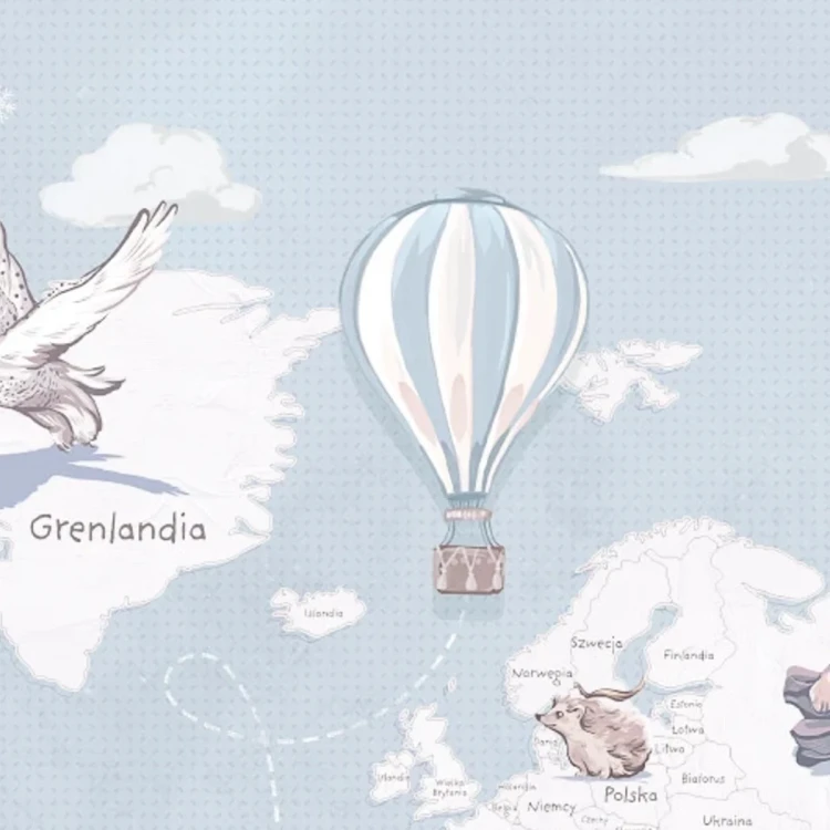 Tapeta z mapą świata Wanderlust Blue – detal z balonem
