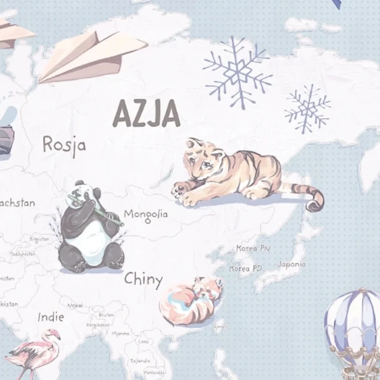 Tapeta z mapą świata Wanderlust Blue – detal z Azją