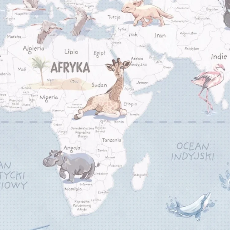 Tapeta z mapą świata Wanderlust Blue – detal z Afryką