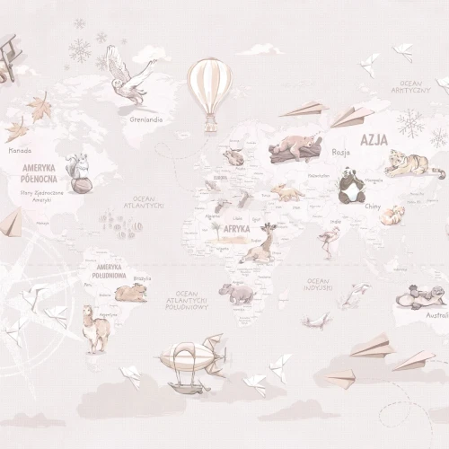 Tapeta Wanderlust Neutral – tapeta z mapą świata do pokoju dziecka