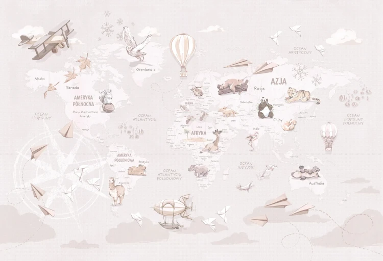 Tapeta z mapą świata – cały wzór Wanderlust Neutral