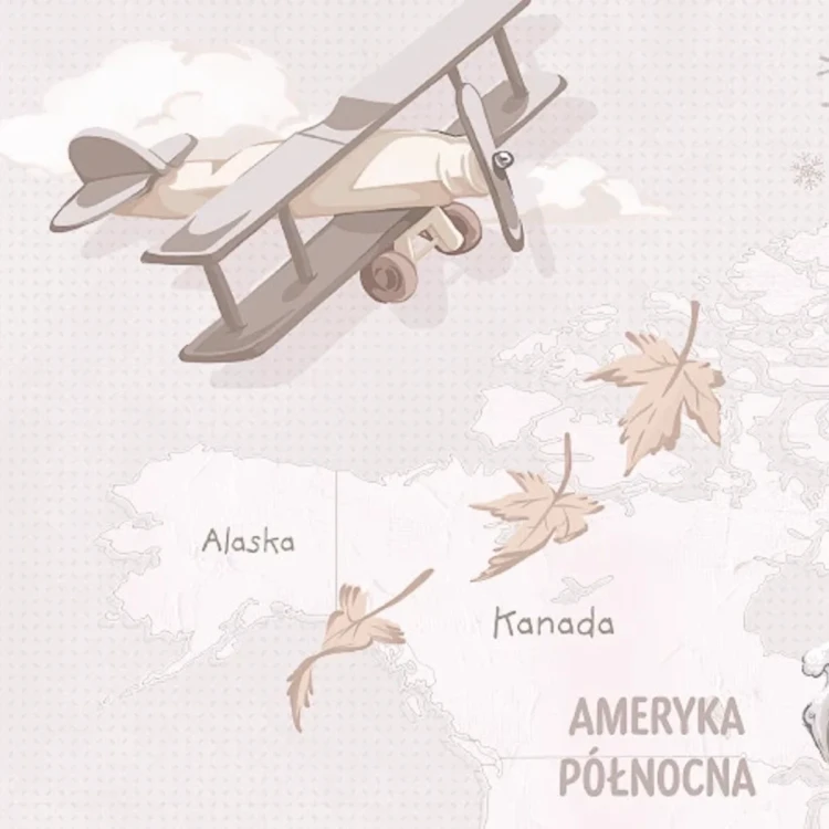 Tapeta z mapą świata Wanderlust Neutral – detal z samolotem