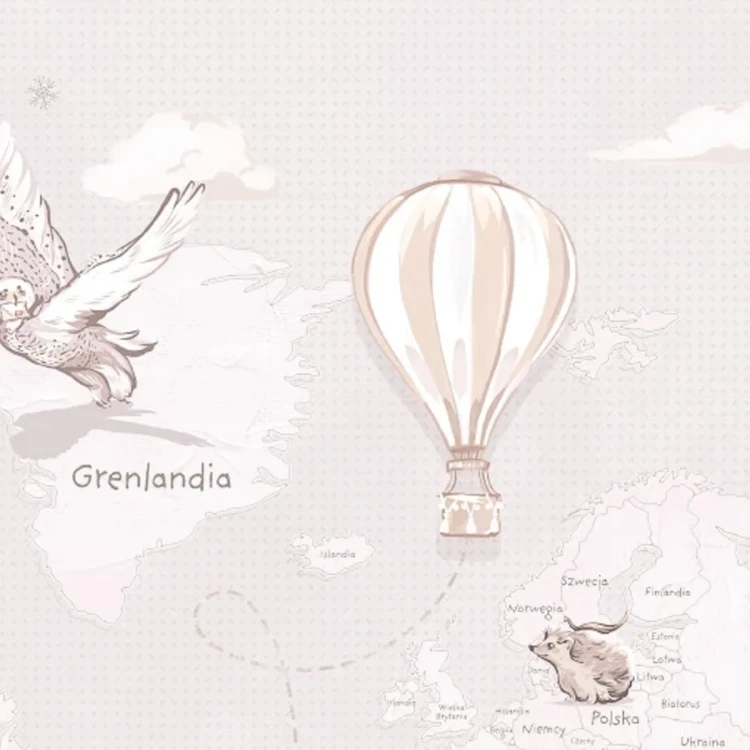 Tapeta z mapą świata Wanderlust Neutral – detal z balonem
