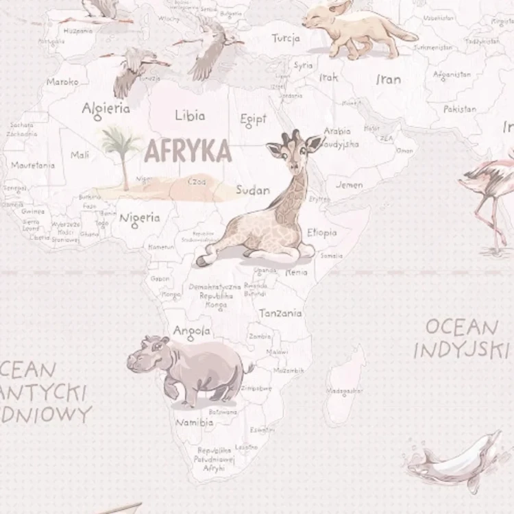 Tapeta z mapą świata Wanderlust Neutral – detal z Afryką