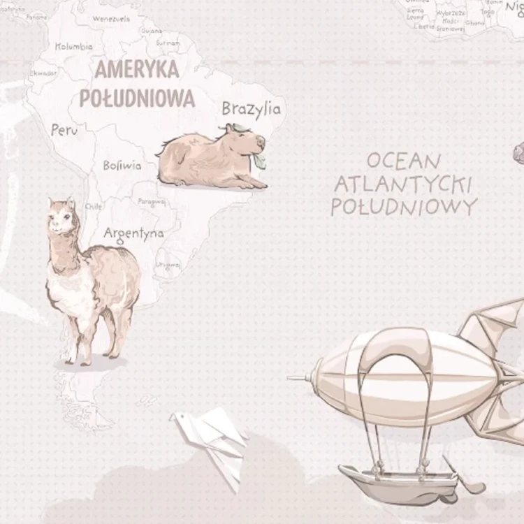 Tapeta z mapą świata Wanderlust Neutral – detal z Ameryką Południową