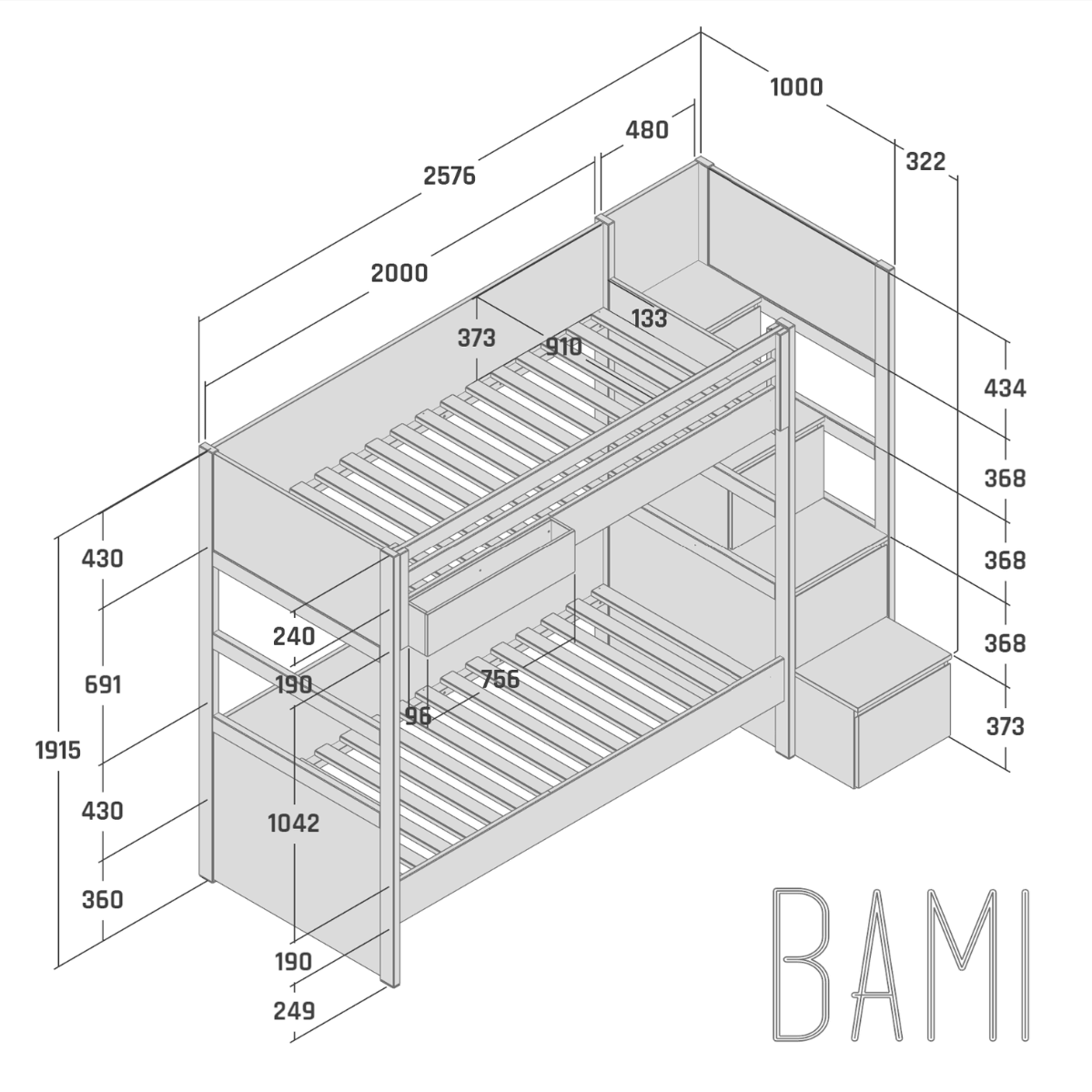 Łóżko piętrowe SIMONE 90x200 – wymiary i konstrukcja