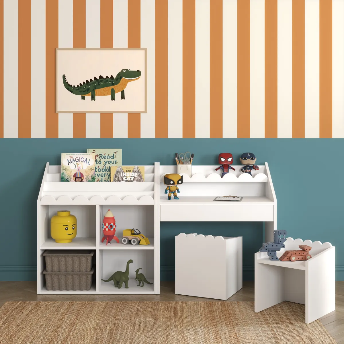 białe biurko Montessori Bellamy Book Nook Snow w pokoju dziecka
