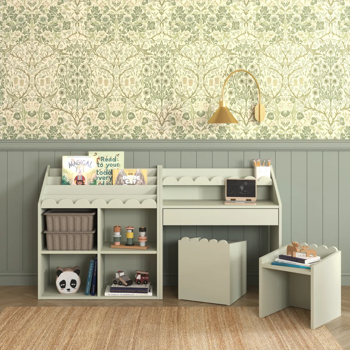 biurko Montessori Bellamy Book Nook Sage w pokoju dziecka