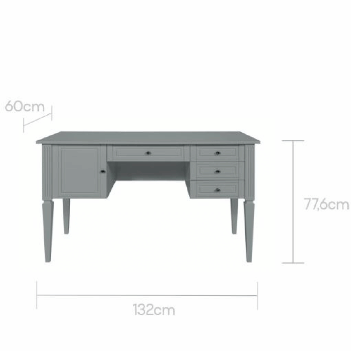 Wymiary szarego biurka sekretarzyka Bellamy Ines Grey 132x60x77,6 cm