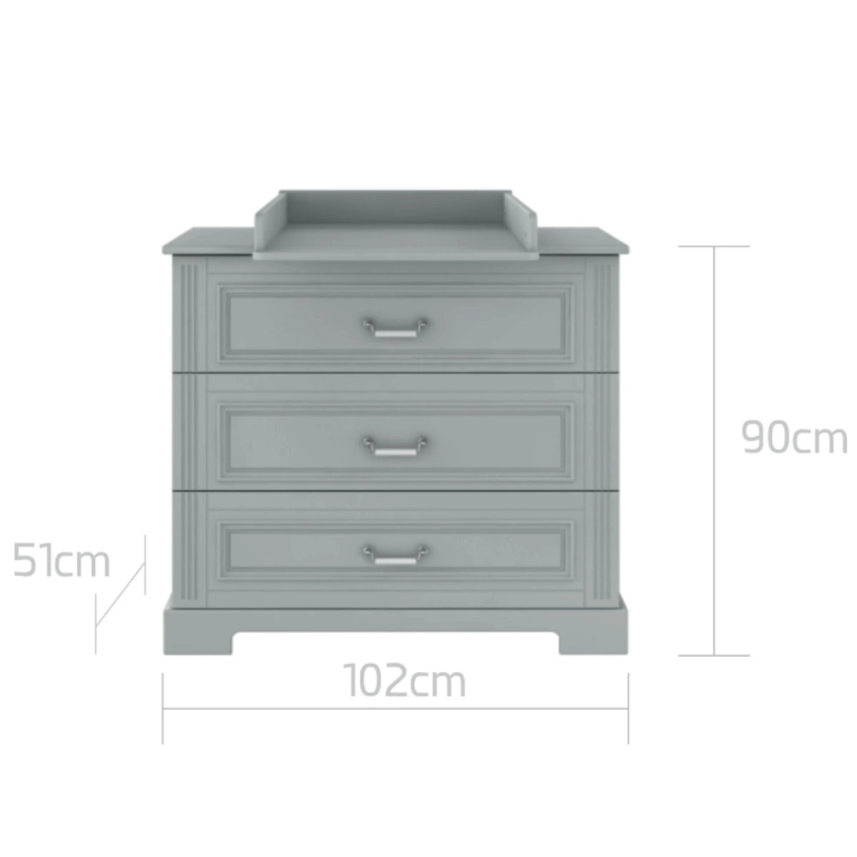 Wymiary szarej komody dziecięcej Bellamy Ines 102x90x51 cm