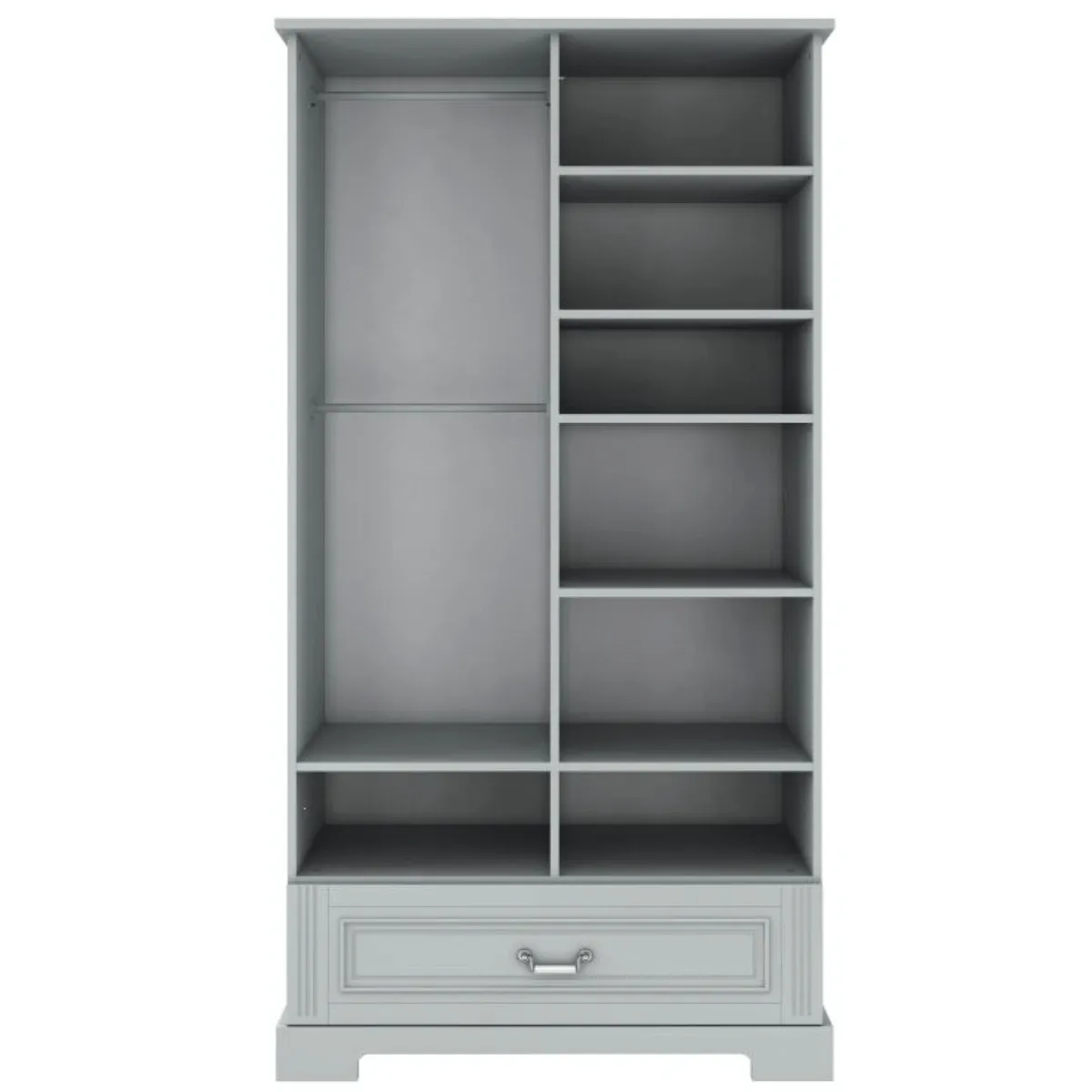 Wnętrze szafy dziecięcej Bellamy Ines Grey półki drążek szuflada