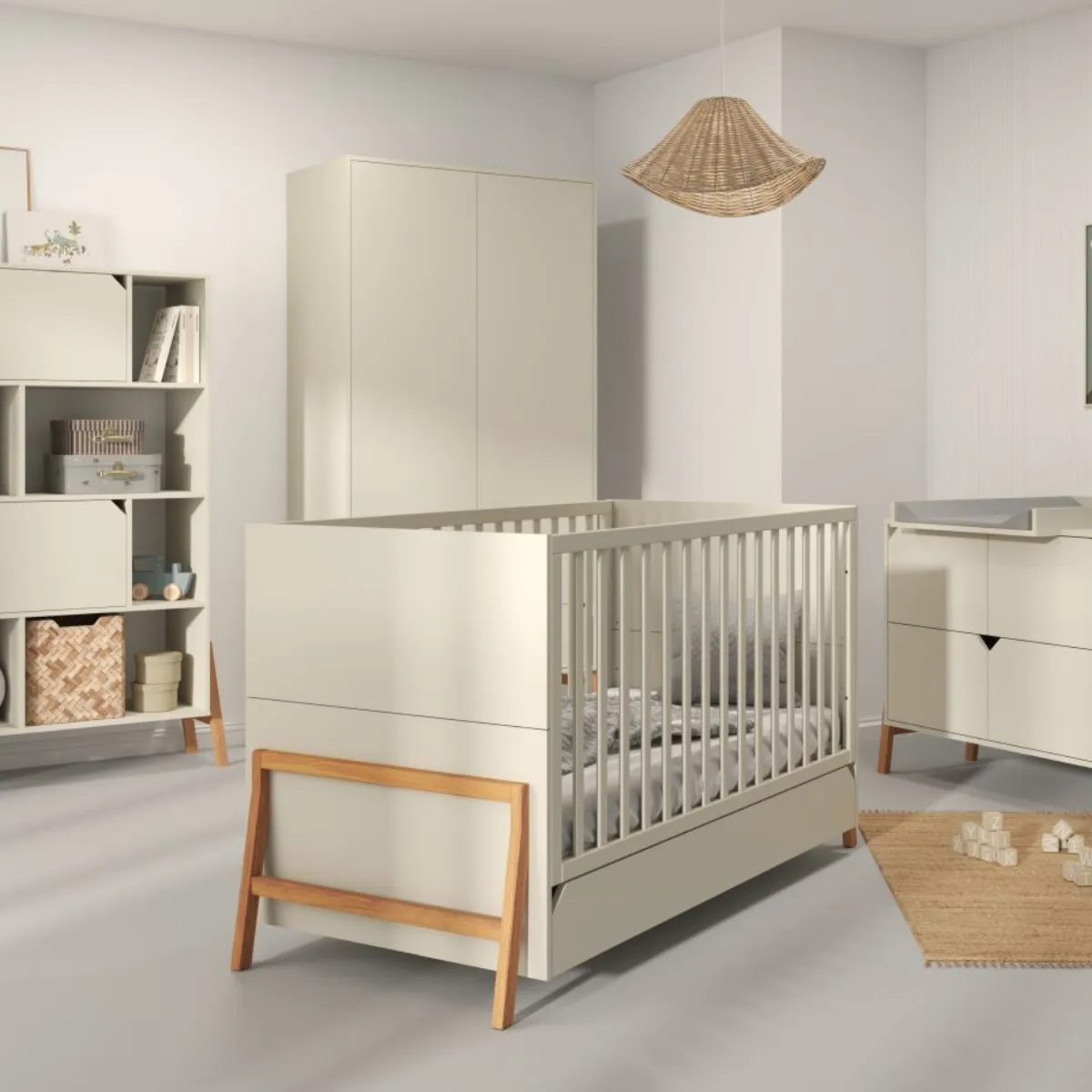 Łóżeczko dziecięce Bellamy Lotta latte 140x70 z szufladą i barierką