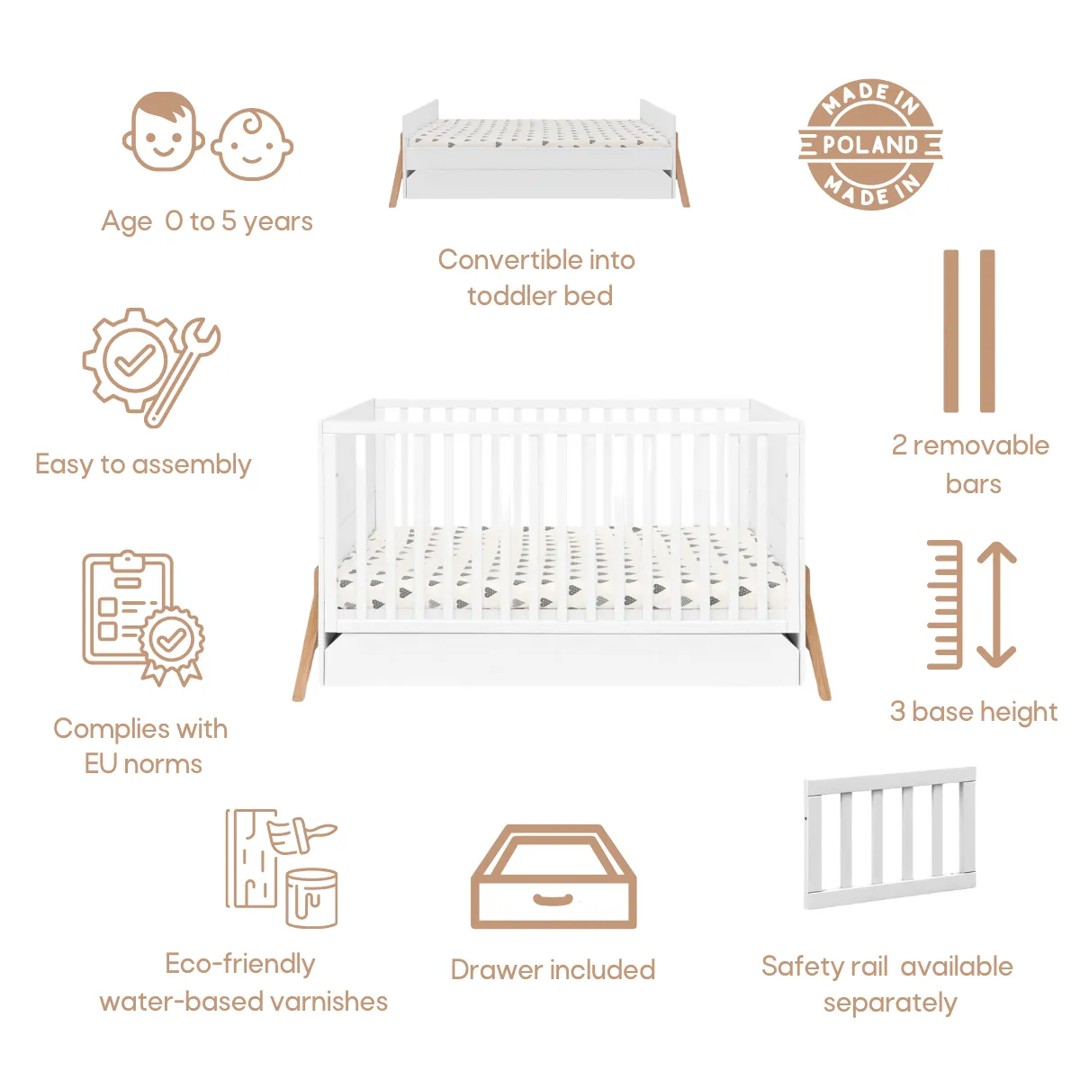 Łóżeczko Bellamy Lotta białe w pokoju niemowlaka