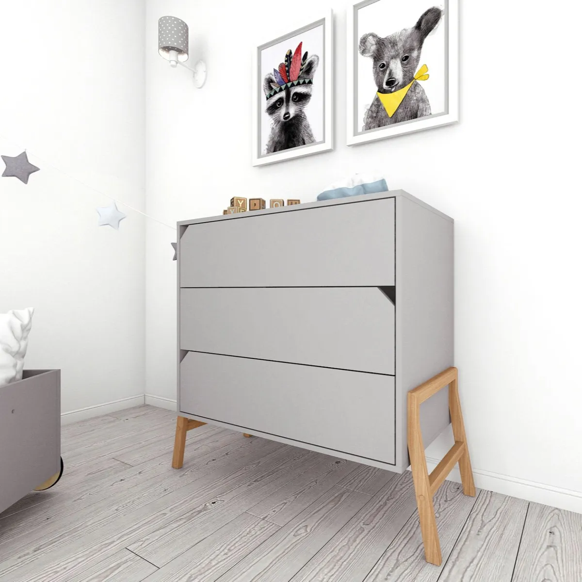 Komoda dziecięca Bellamy Lotta szara 3 szuflady do pokoju dziecka