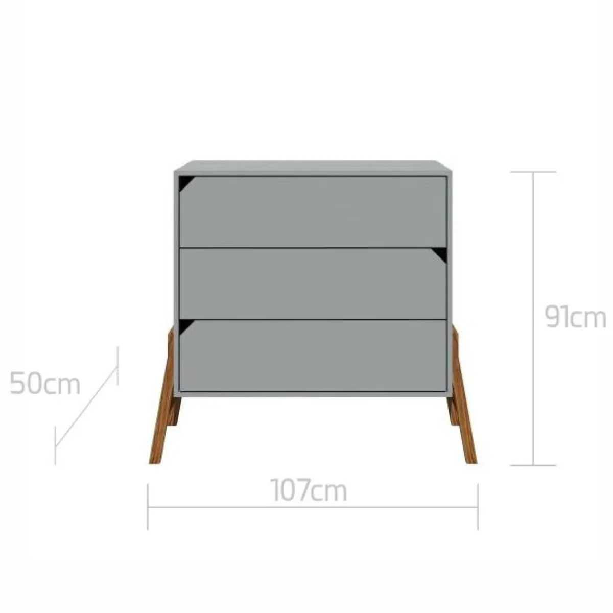 Wymiary komody dziecięcej Bellamy Lotta szara 3 szuflady