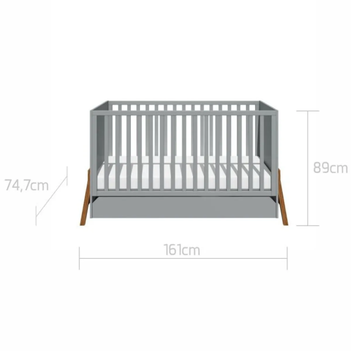 Wymiary łóżeczka dziecięcego Bellamy Lotta szare 140x70