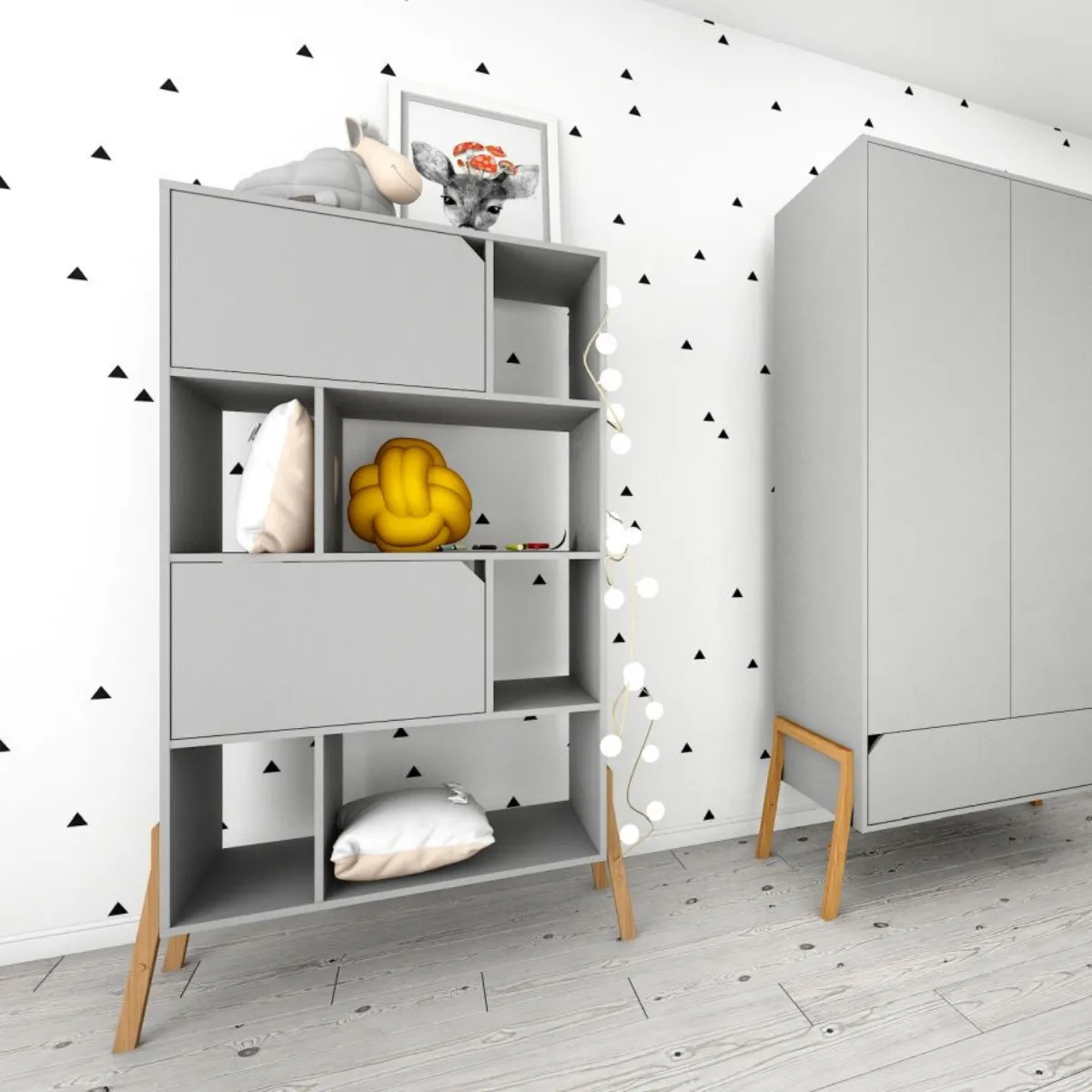Regał dziecięcy Bellamy Lotta szary w aranżacji pokoju dziecka
