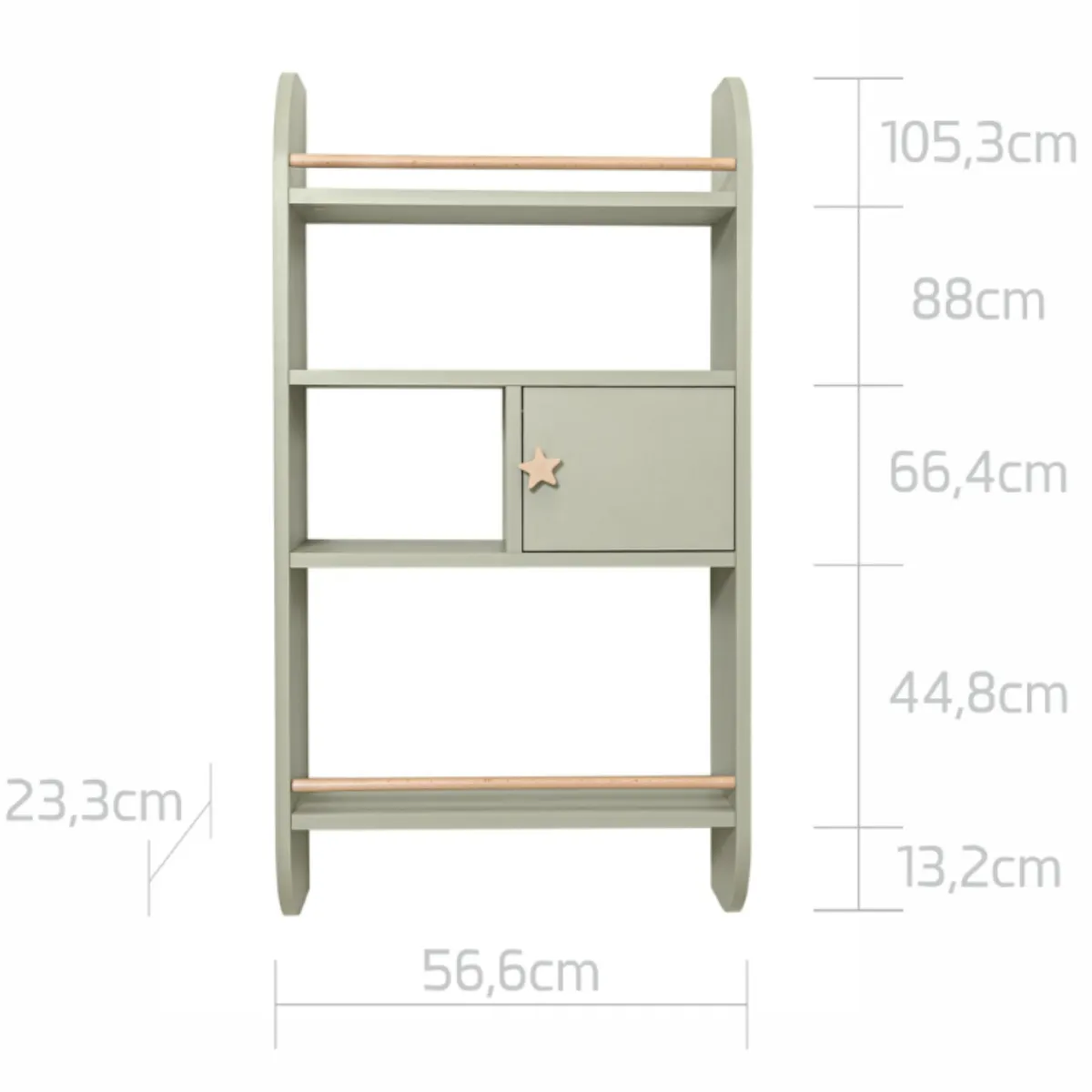 Wymiary półki dziecięcej Bellamy Rainbow zielona sage oliwka