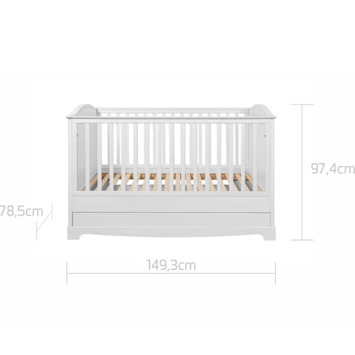 wymiary łóżeczka dziecięcego Bellamy Royal białego 140x70