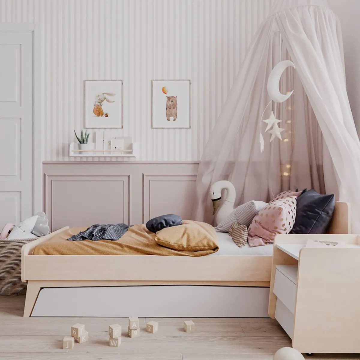 szafka na kółkach Bellamy So Sixty biało-brzozowa do pokoju dziecka