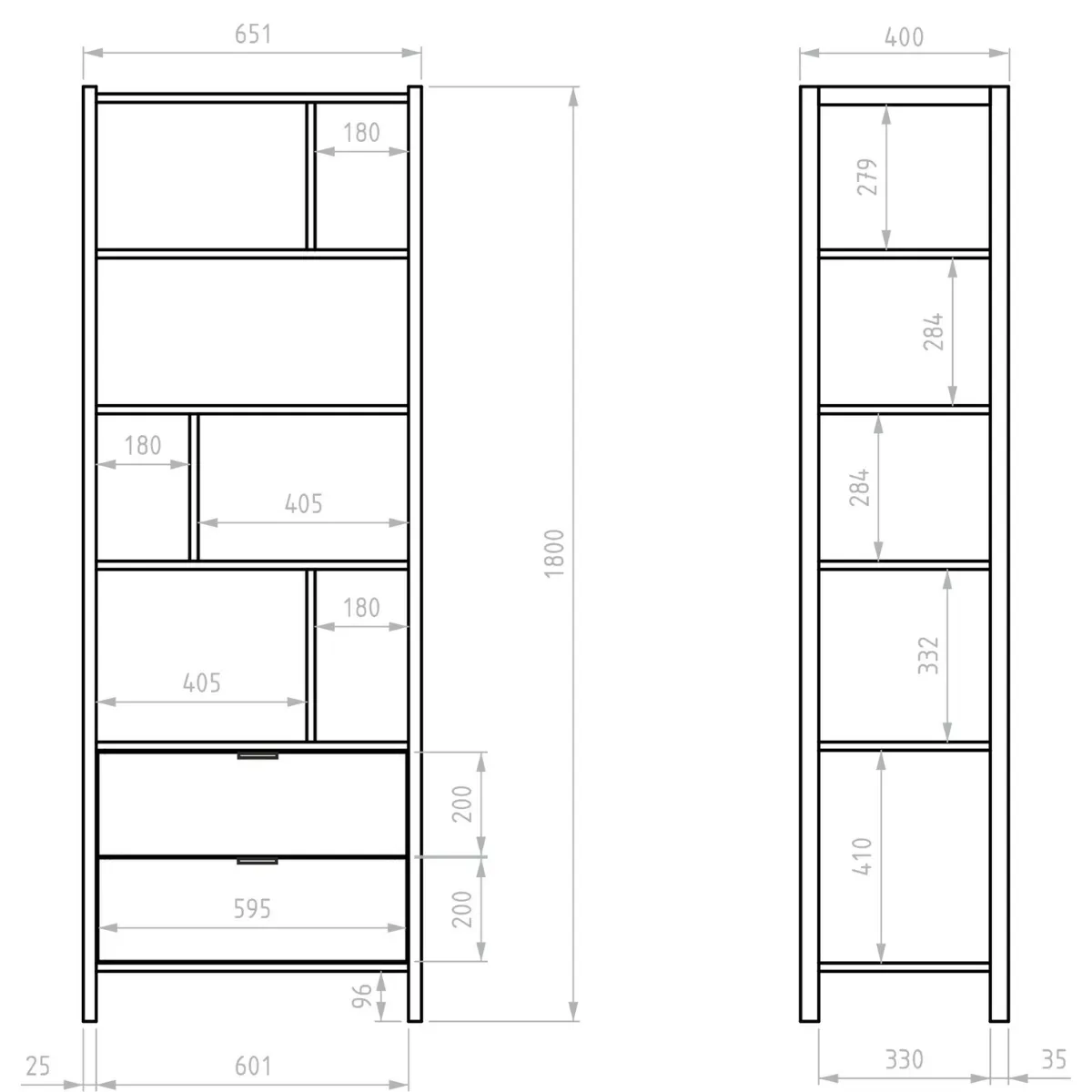 wymiary regału młodzieżowego Versa Tall 180 cm