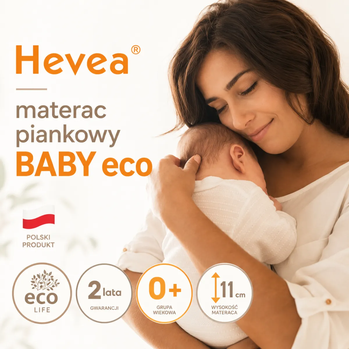 Materac piankowy Hevea Baby Eco 70x130 do łóżeczka niemowlęcego
