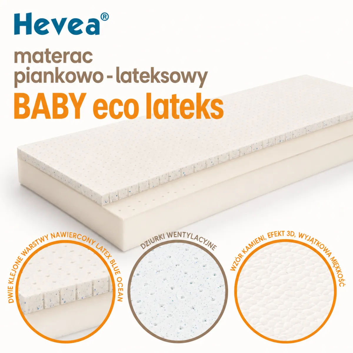 Materac z lateksem Hevea Baby Eco Lateks 70x130 do łóżeczka niemowlęcego