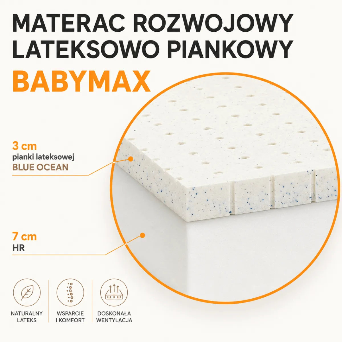 Materac z lateksem Hevea Baby Max 70x160 do łóżka dziecięcego