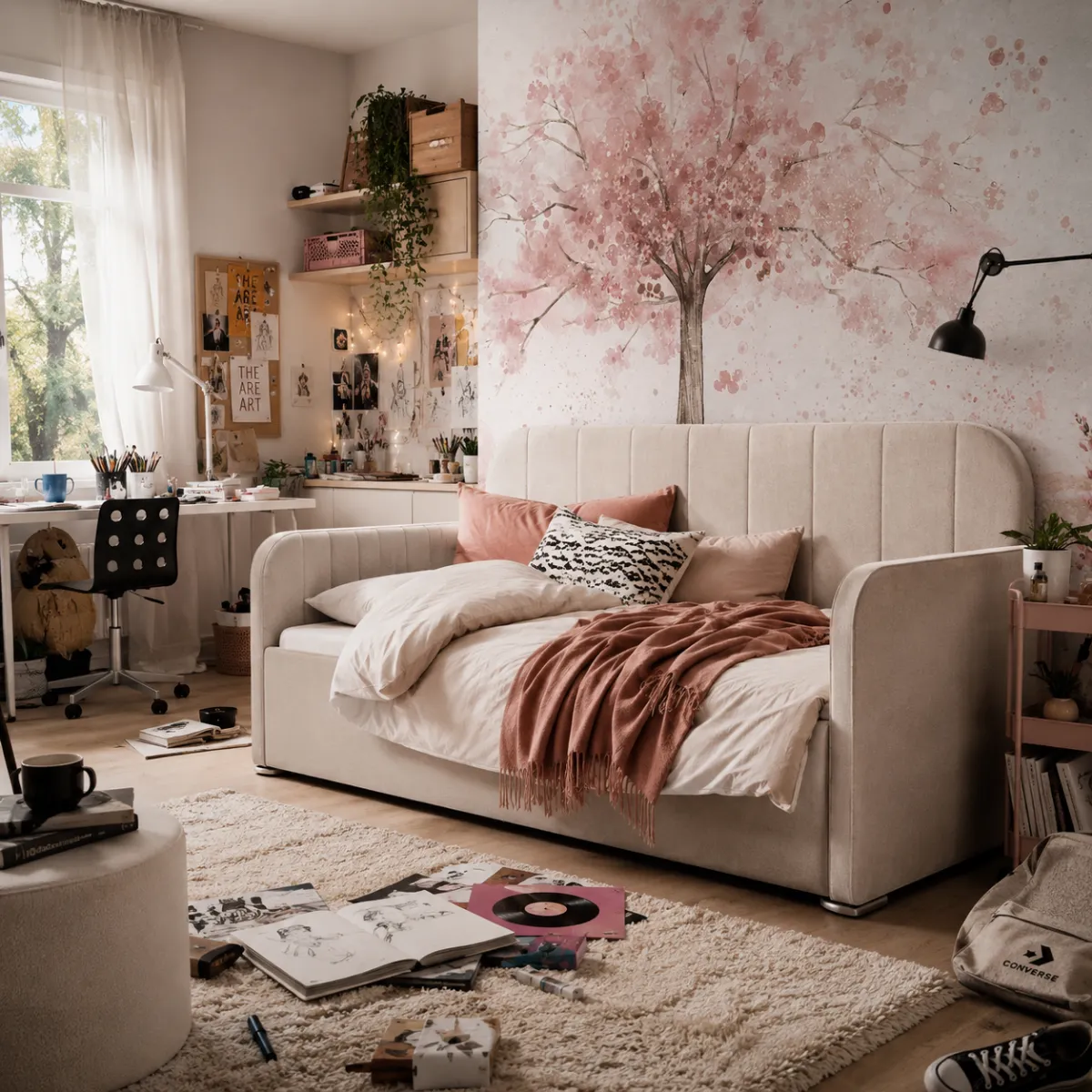 Sofa tapicerowana dla dziecka KONEKT z barierką w pokoju dziecka