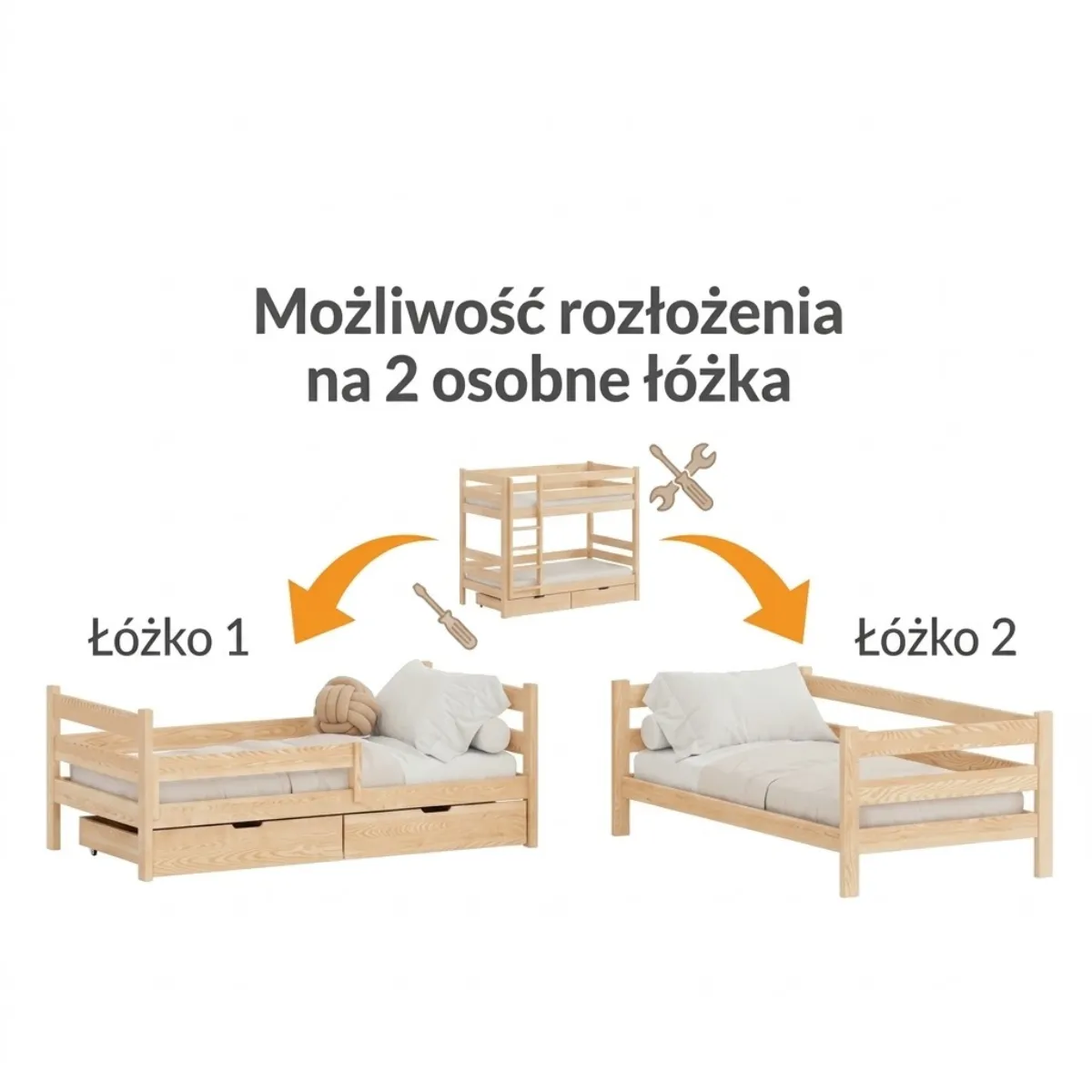 Łóżko piętrowe Fumio Duo rozdzielane na dwa osobne łóżka parterowe