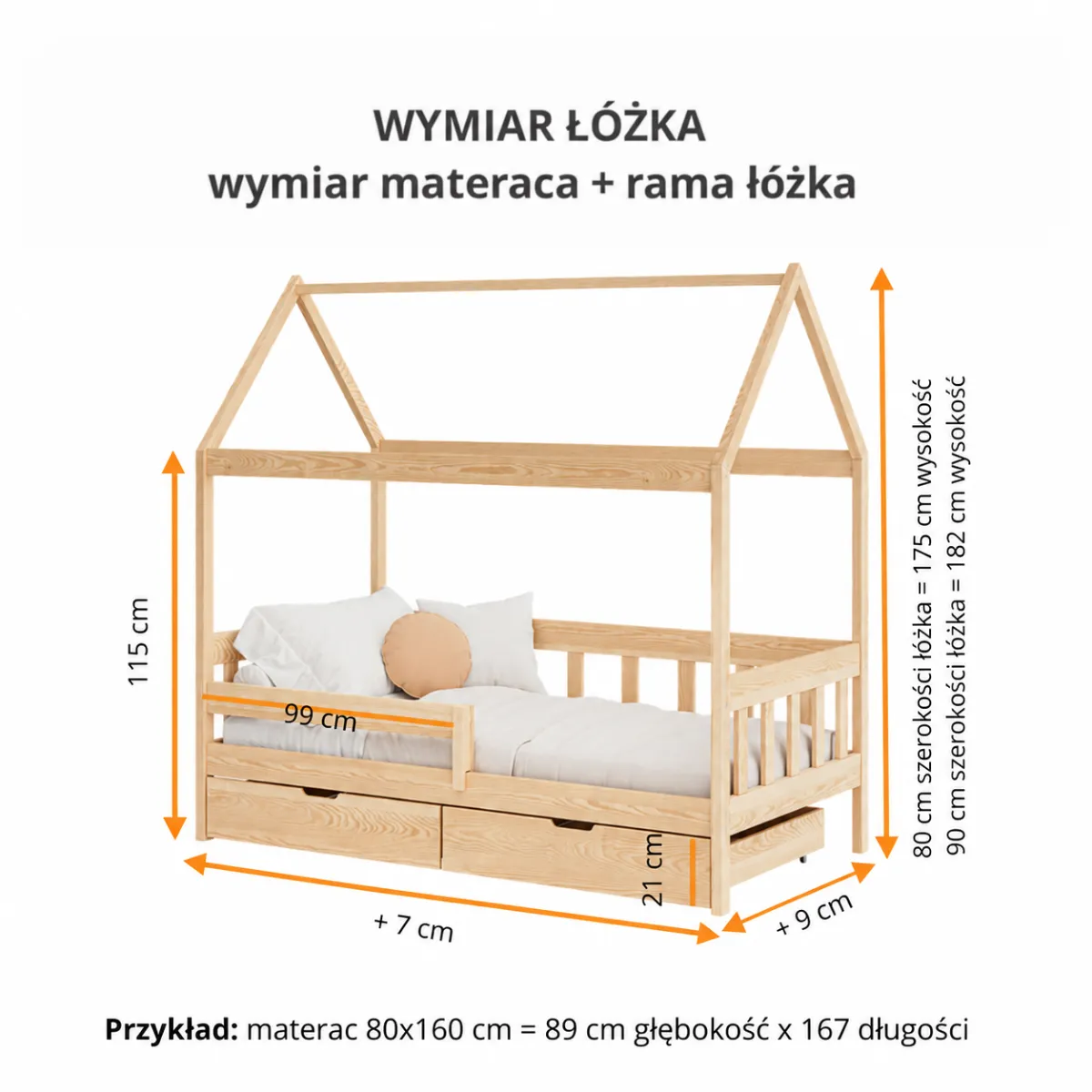 Wymiary drewnianego łóżka dziecięcego KORNI