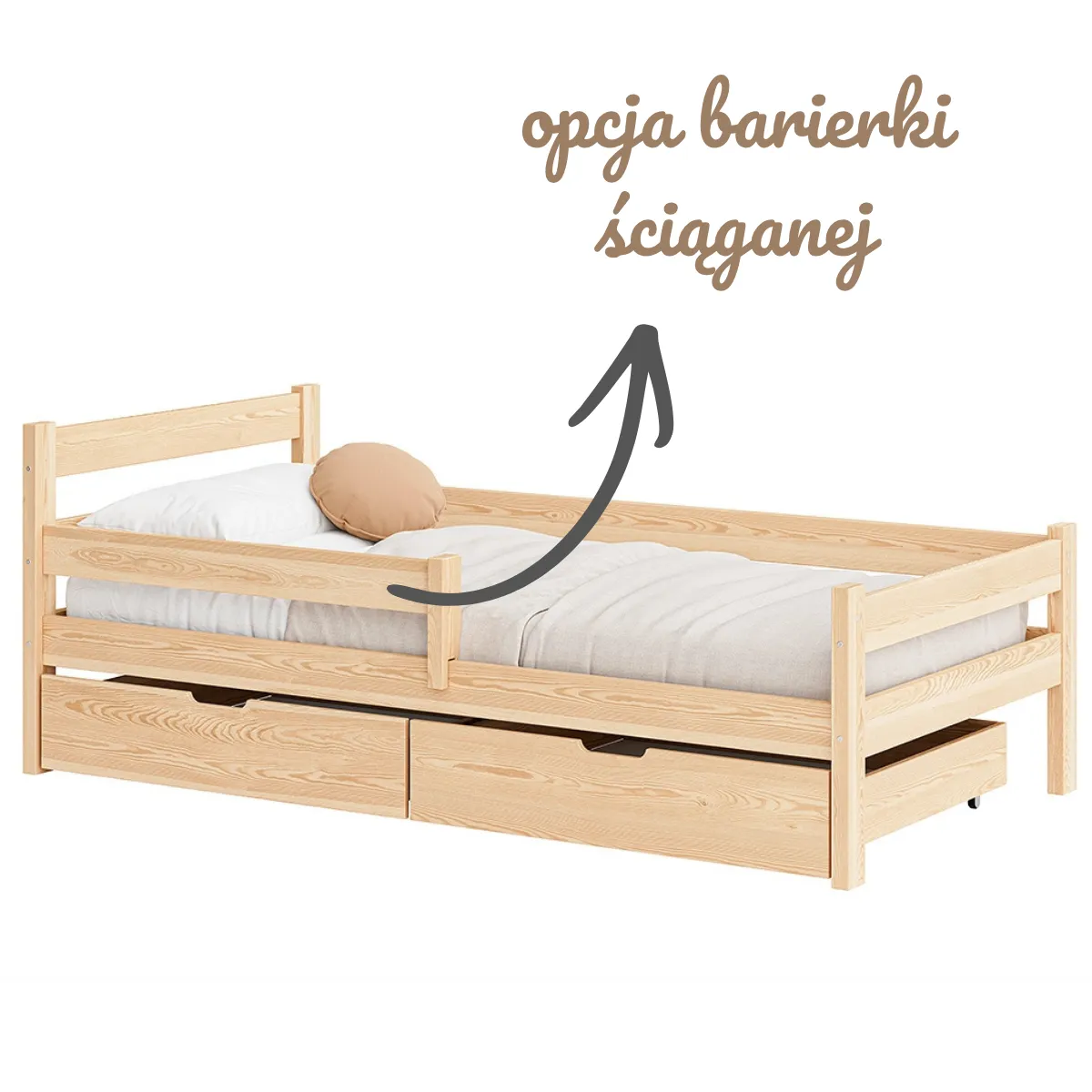 Łóżko dziecięce TILA z opcjonalną zdejmowaną barierką