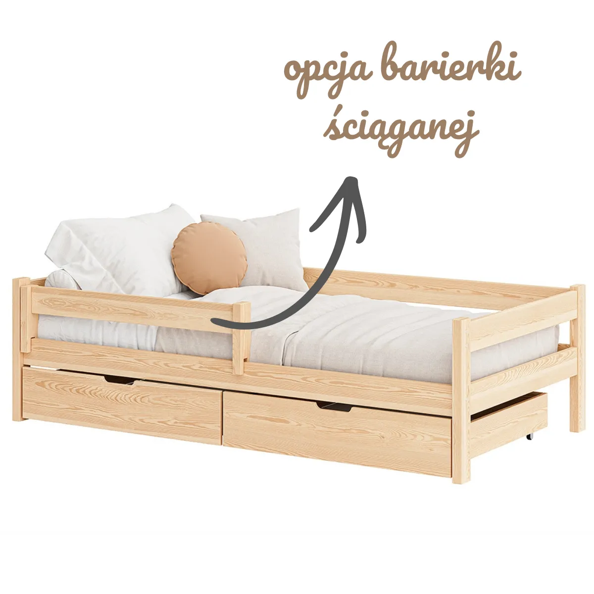 Łóżko dziecięce PIKI z opcjonalną zdejmowaną barierką