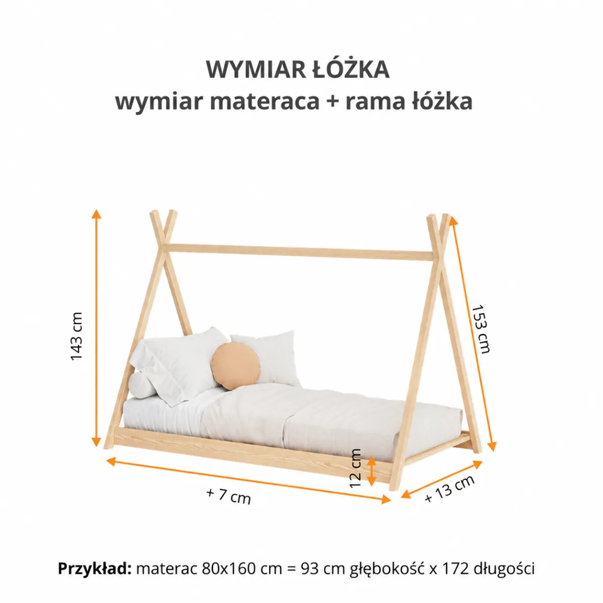 Wymiary drewnianego łóżka dziecięcego TIPI